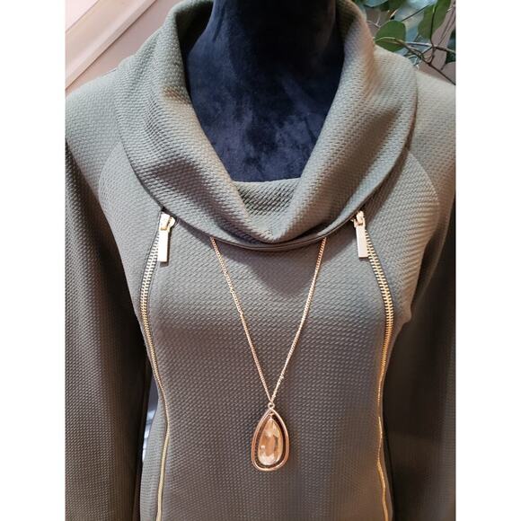 Coco Bianco Sweater Womens Large Green Long Sleeve Stretch Cowl Neck Side Zip - Picture 9 of 13